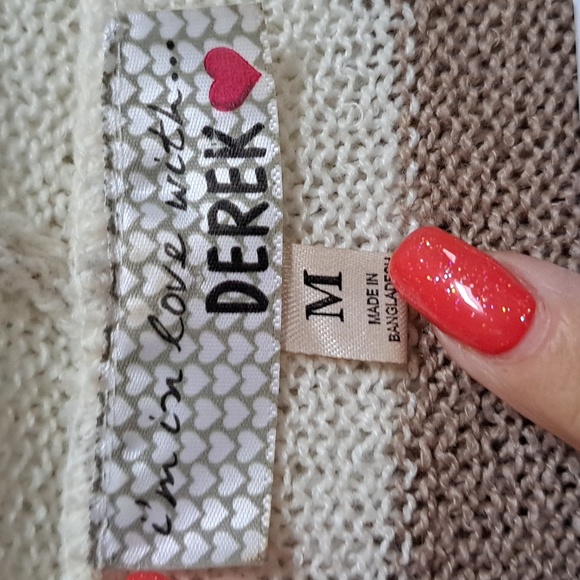 I'm In Love With Derek Tan/Cream Color-Block Hooded Open  Cardigan. Size Medium - Picture 7 of 8